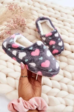 Dziewczęce|Back To School>Boto Dziecięce Ocieplane Wsuwane Papcie W Serca Szare Meyra