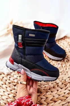 Chłopięce>Boto Dziecięce Ocieplane Wysokie Śniegowce Granatowe Leoth