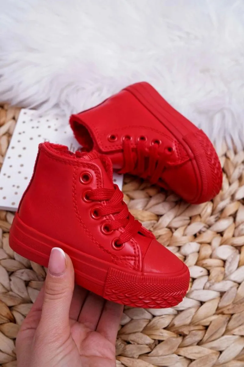 Chłopięce|Dziewczęce>Boto Dziecięce Ocieplane Wysokie Trampki Czerwone Filemon