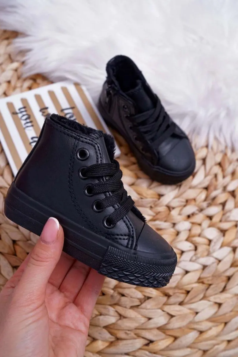 Best Dziecięce Ocieplane Wysokie Trampki Czarne Filemon Dzieci Chłopięce|Dziewczęce