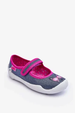 Hot BEFADO Dziecięce Papcie Baleriny Błyszczące 114X422 Granatowo-Różowe