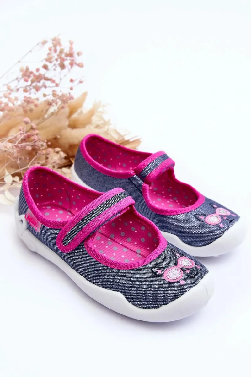 Hot BEFADO Dziecięce Papcie Baleriny Błyszczące 114X422 Granatowo-Różowe