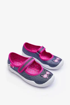 Hot BEFADO Dziecięce Papcie Baleriny Błyszczące 114X422 Granatowo-Różowe