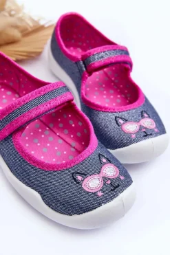 Hot BEFADO Dziecięce Papcie Baleriny Błyszczące 114X422 Granatowo-Różowe