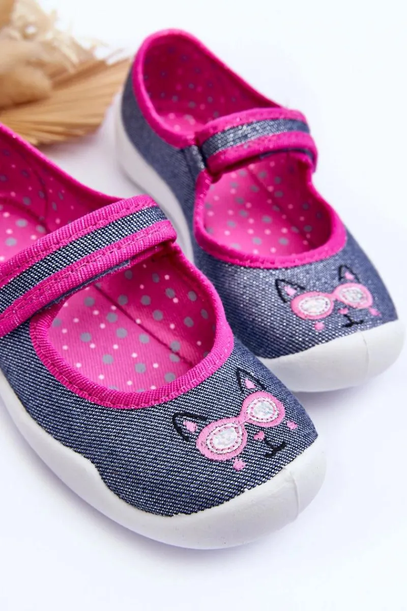 Hot BEFADO Dziecięce Papcie Baleriny Błyszczące 114X422 Granatowo-Różowe