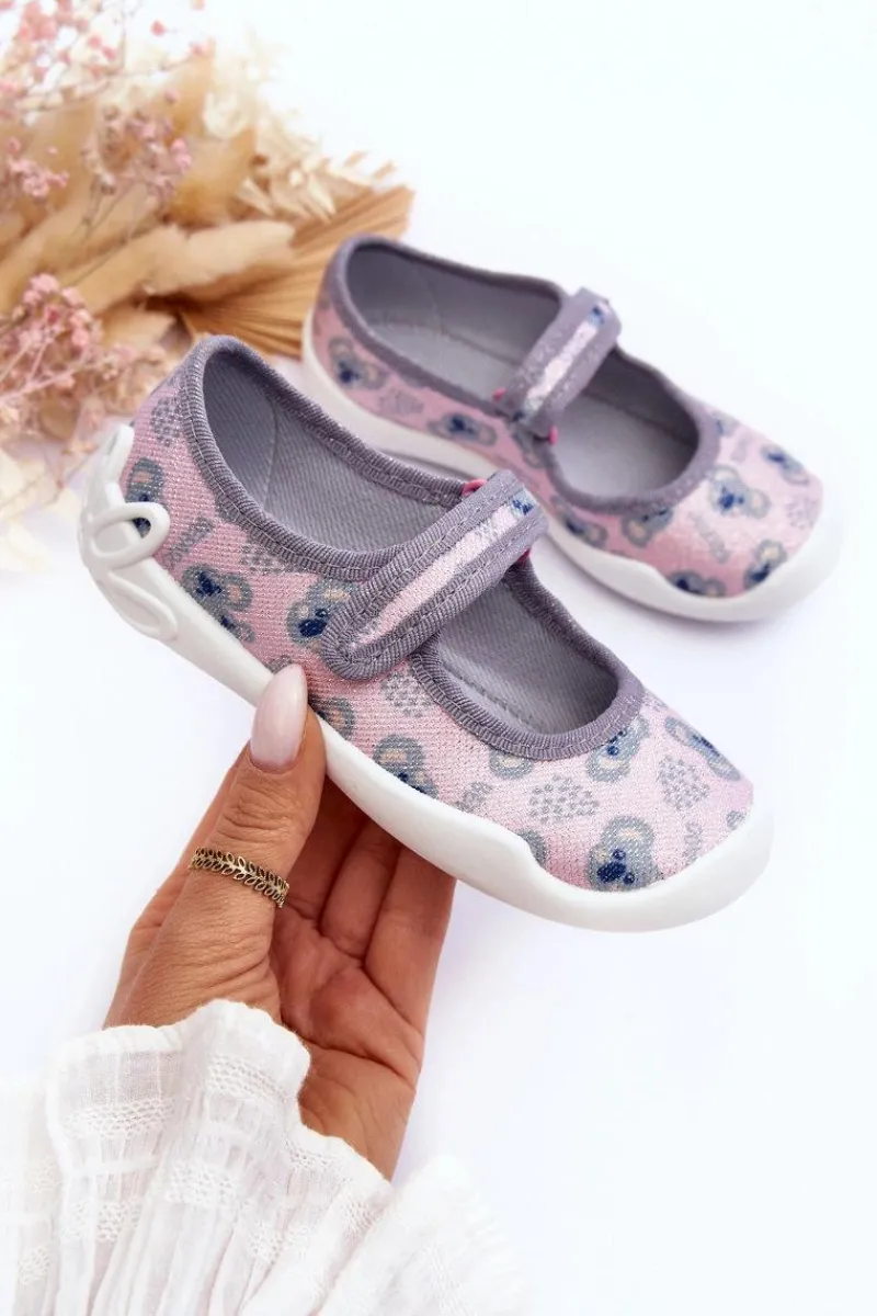 Hot BEFADO Dziecięce Papcie Baleriny Misie 114X513 Różowo-Szare