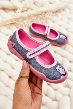 Online BEFADO Dziecięce Papcie Baleriny Panda 114X506 Szaro-Różowe