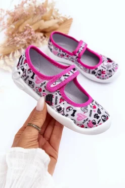 Outlet BEFADO Dziecięce Papcie Baleriny 114X521 Szaro-Różowe