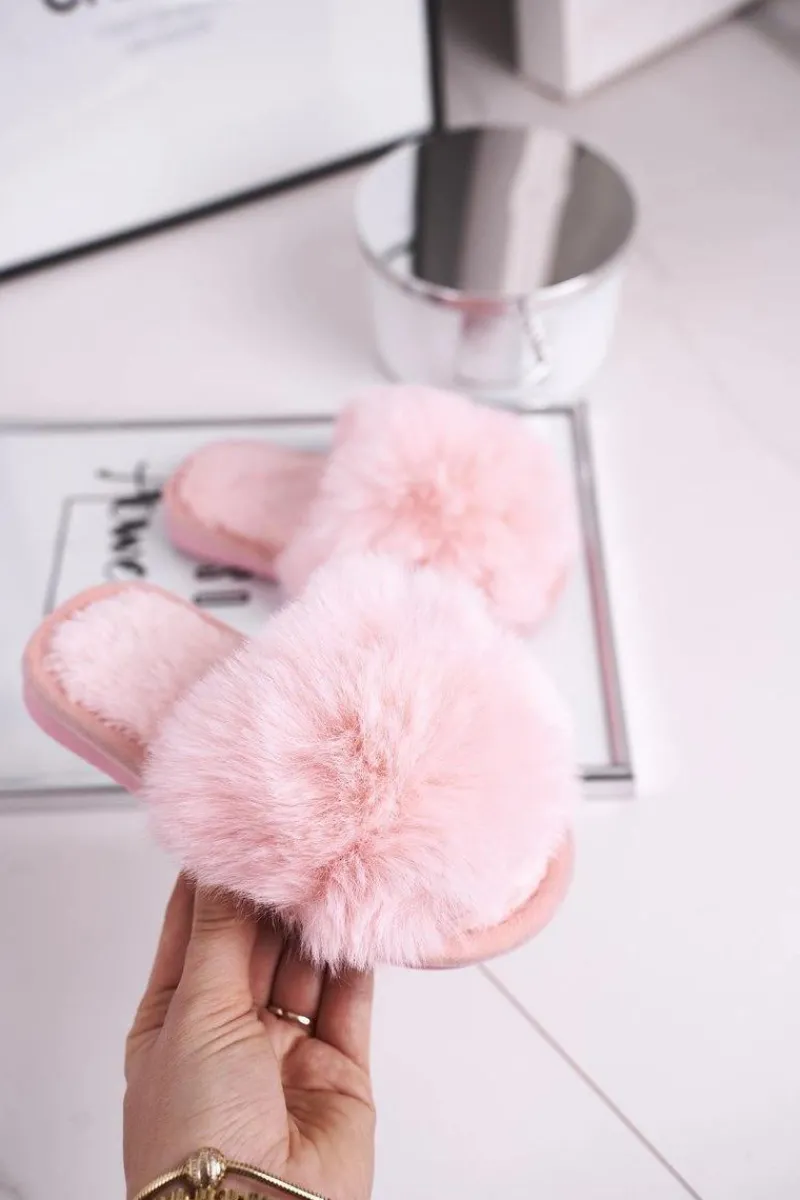 Dziewczęce|Dziewczęce>Boto Dziecięce Papcie Klapki z Futerkiem Jasny Róż Snow Ball