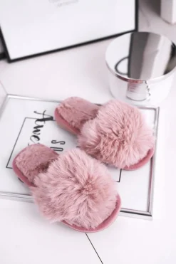 Dziecięce Papcie Klapki z Futerkiem Pudrowy Róż Snow Ball Dzieci Dziewczęce|Dziewczęce
