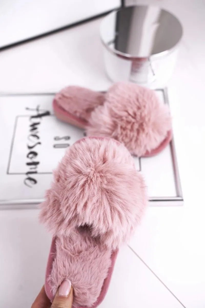 Dziecięce Papcie Klapki z Futerkiem Pudrowy Róż Snow Ball Dzieci Dziewczęce|Dziewczęce