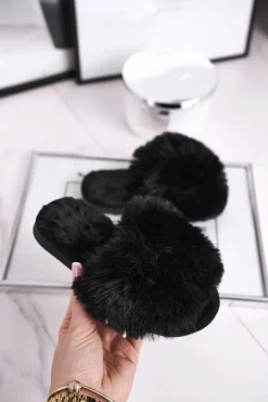 Dziewczęce|Dziewczęce>Boto Dziecięce Papcie Klapki z Futerkiem Czarne Snow Ball