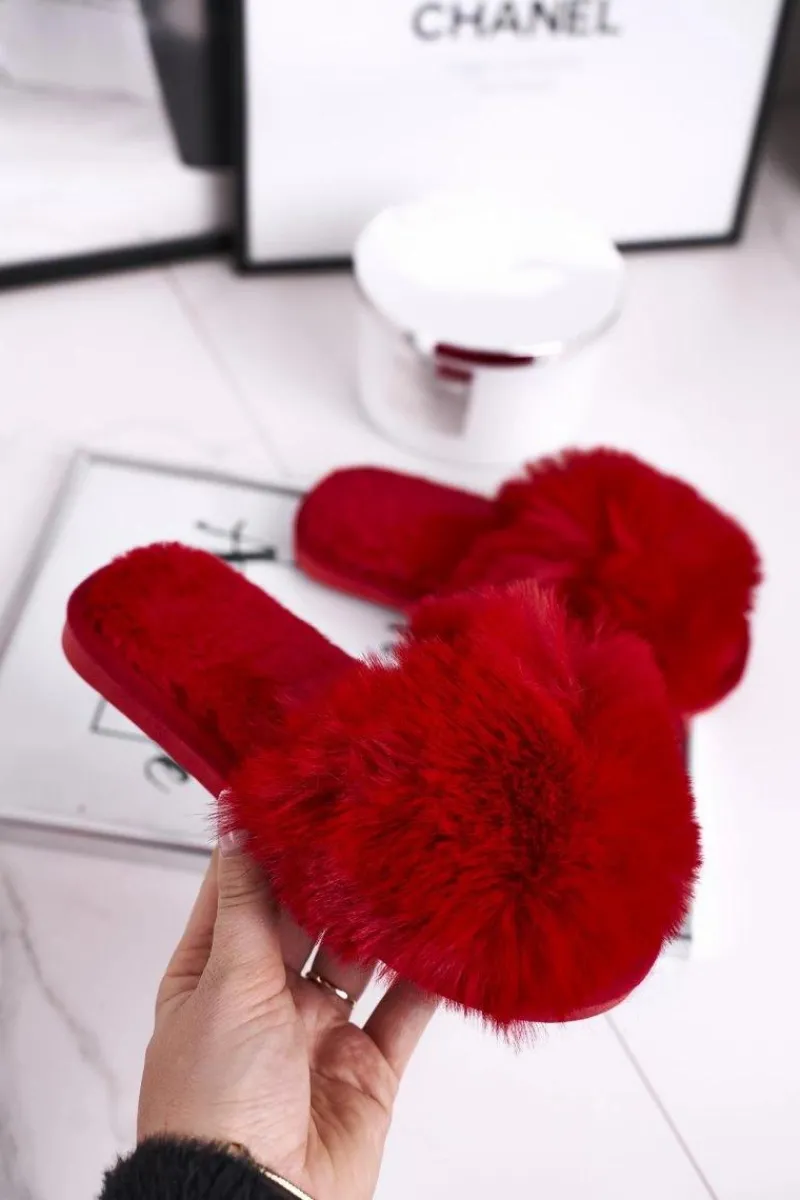 Dziecięce Papcie Klapki z Futerkiem Czerwone Snow Ball Dzieci Dziewczęce|Dziewczęce