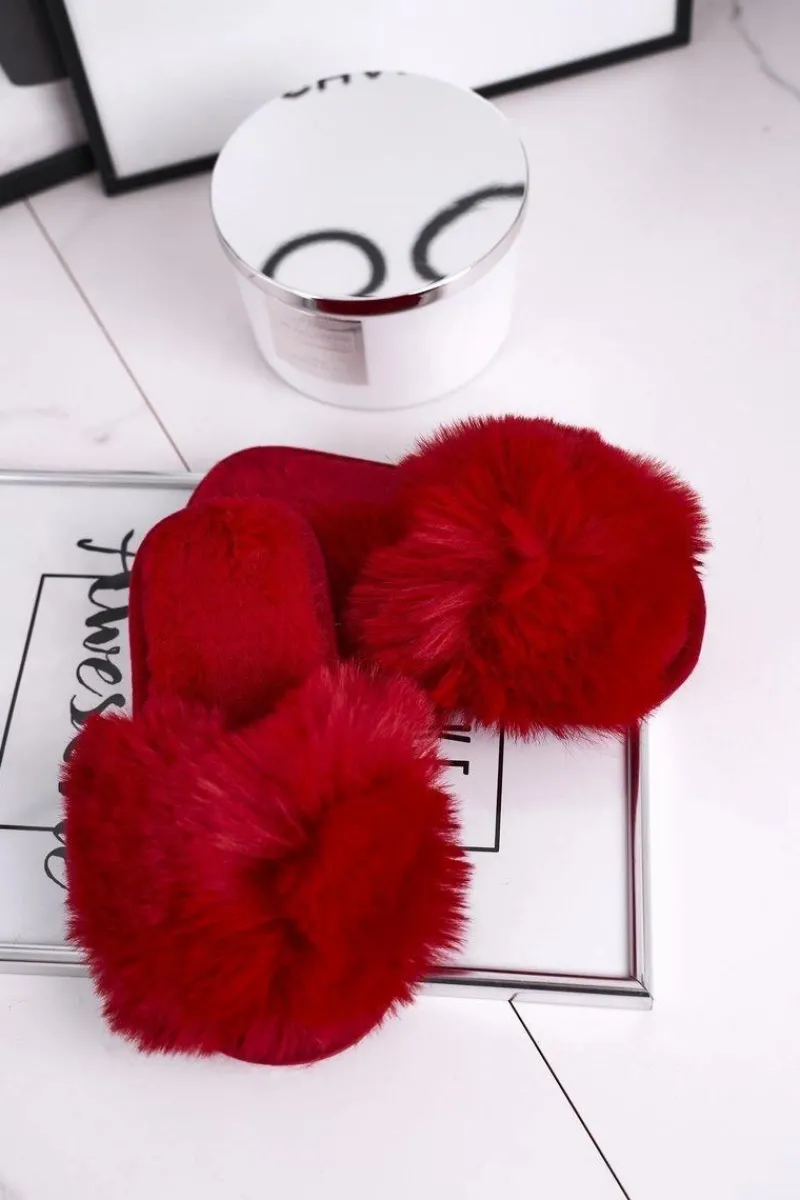 Dziecięce Papcie Klapki z Futerkiem Czerwone Snow Ball Dzieci Dziewczęce|Dziewczęce