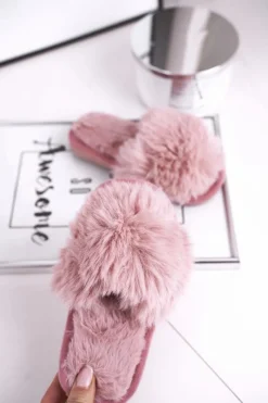 Sale Dziecięce Papcie Klapki z Futerkiem Pudrowy Róż Snow Ball Damskie Dziewczęce|Dziewczęce