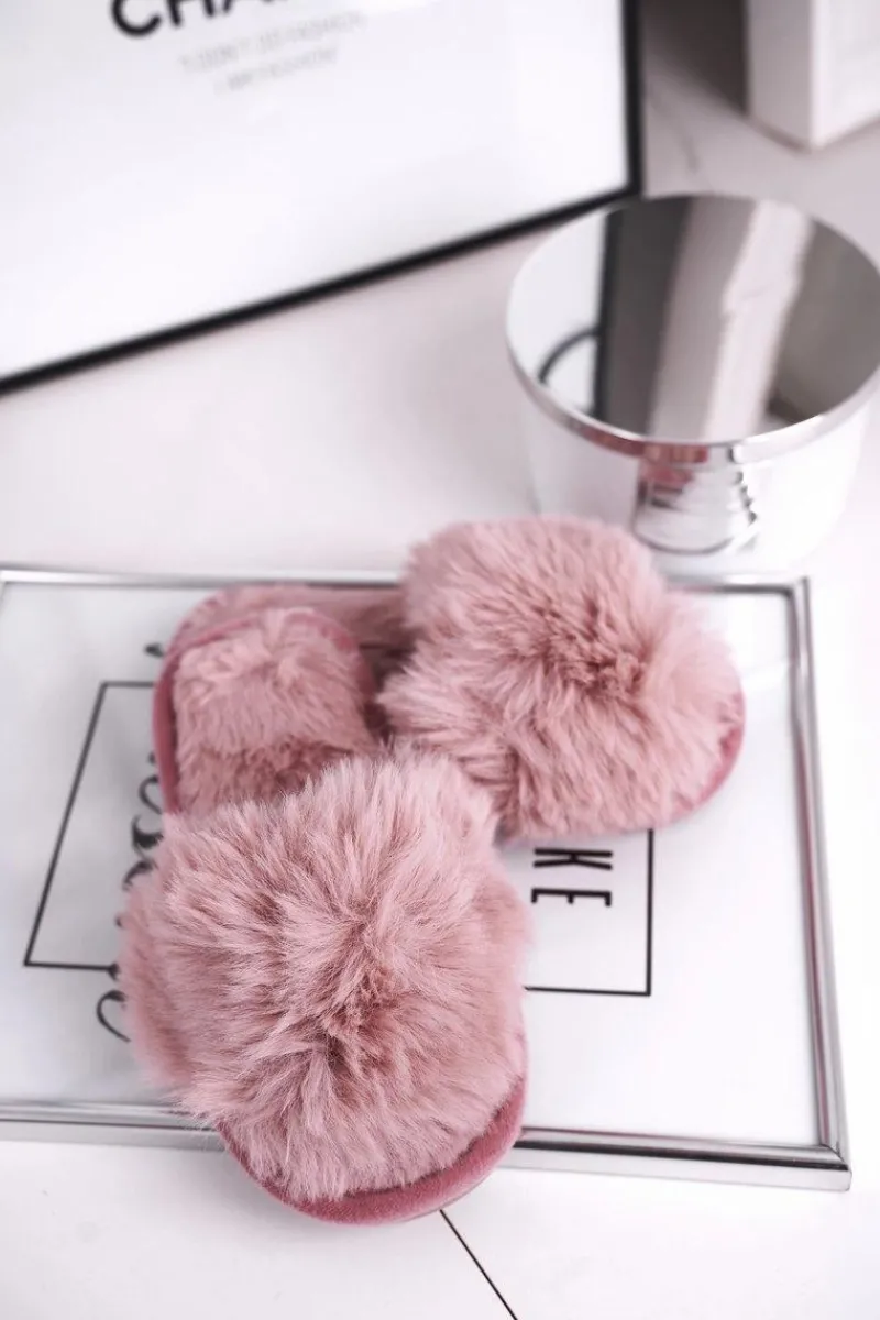 Sale Dziecięce Papcie Klapki z Futerkiem Pudrowy Róż Snow Ball Damskie Dziewczęce|Dziewczęce