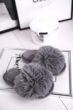 Outlet Boto Dziecięce Papcie Klapki z Futerkiem Szare Snow Ball