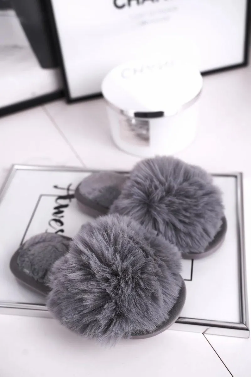 Outlet Boto Dziecięce Papcie Klapki z Futerkiem Szare Snow Ball