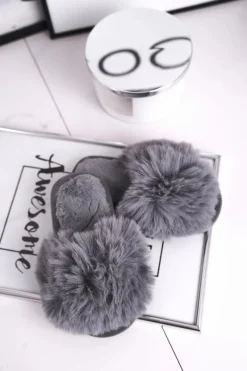 Outlet Boto Dziecięce Papcie Klapki z Futerkiem Szare Snow Ball