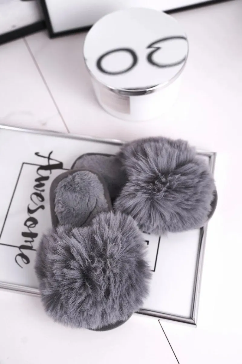 Outlet Boto Dziecięce Papcie Klapki z Futerkiem Szare Snow Ball