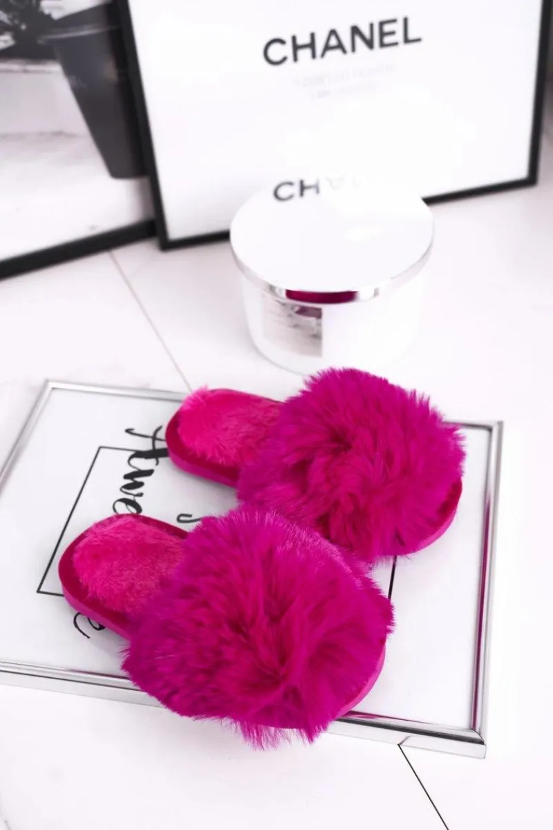 Dziewczęce|Dziewczęce>Boto Dziecięce Papcie Klapki z Futerkiem Fuksja Snow Ball