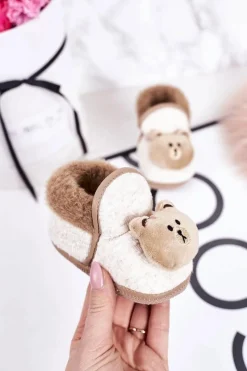 Dziecięce Papcie Na Gumce Z Misiem Brązowe Pooh Dzieci Chłopięce|Dziewczęce