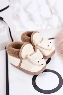 Discount Boto Dziecięce Papcie Na Gumce Z Liskiem Żółte Leo