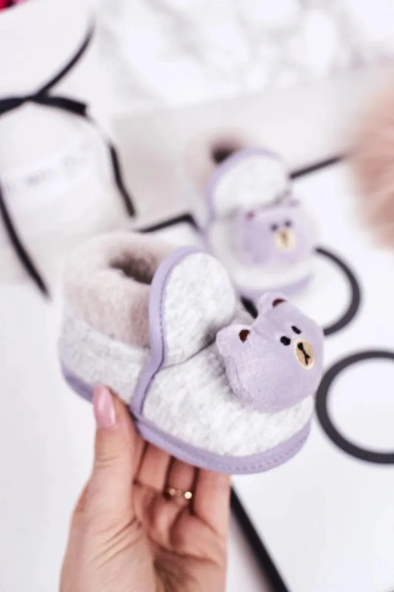 Discount Dziecięce Papcie Na Gumce Z Misiem Szare Pooh Dzieci Chłopięce|Dziewczęce