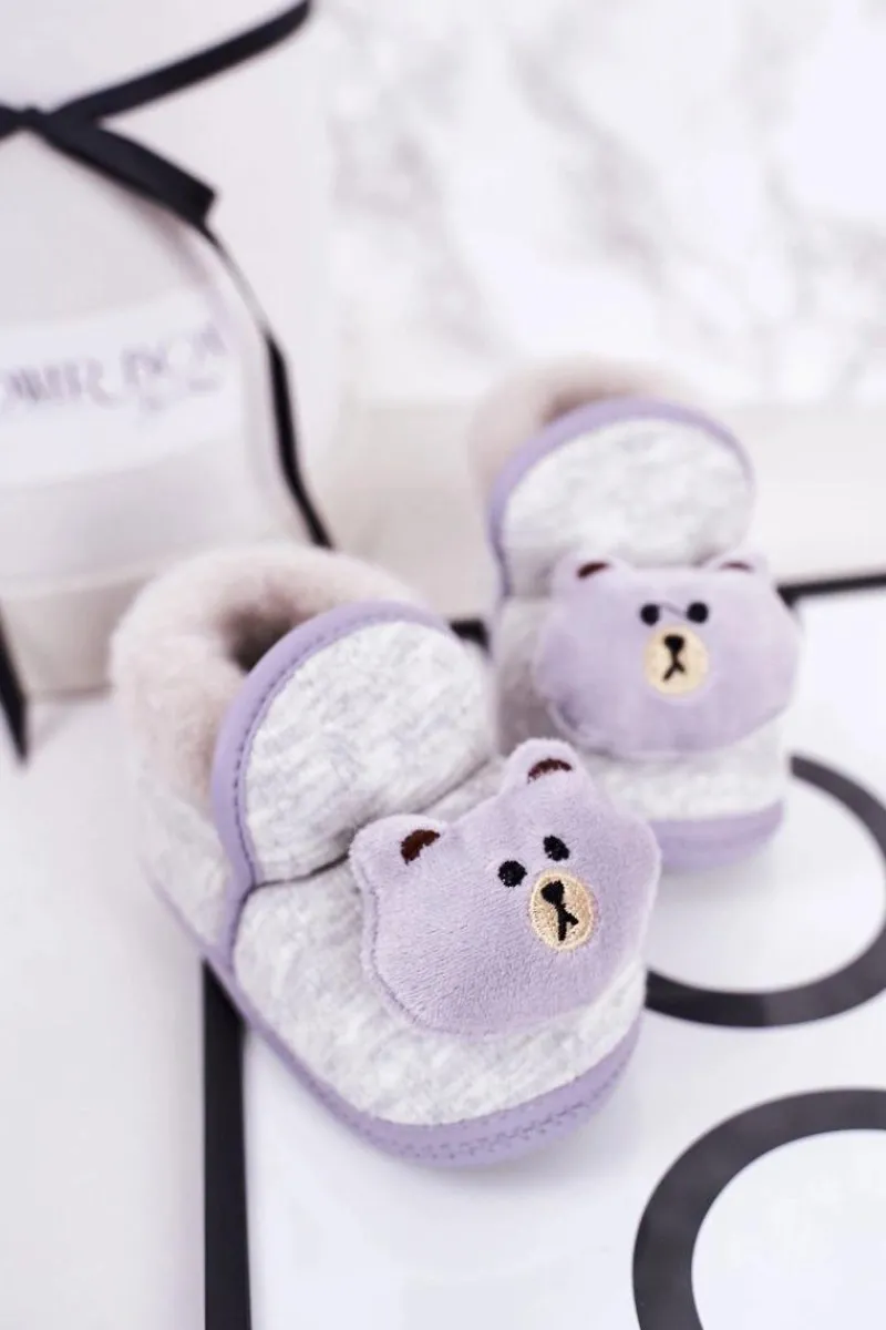 Discount Dziecięce Papcie Na Gumce Z Misiem Szare Pooh Dzieci Chłopięce|Dziewczęce