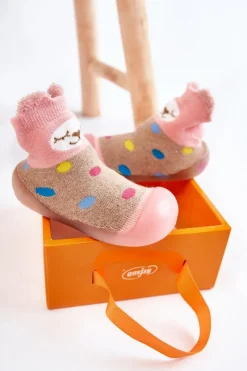 Best Dziecięce Papcie Niechodki 002P019 Beżowo-Różowe Dzieci Chłopięce|Dziewczęce