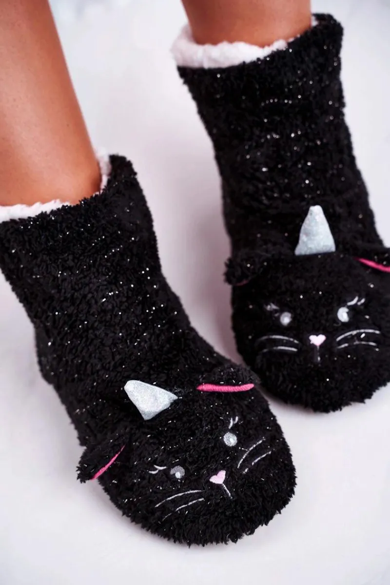 Dziewczęce>Aura.via Dziecięce Papcie Ocieplane Kożuszkiem Kotek Czarne