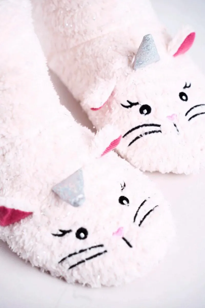 Clearance Aura.via Dziecięce Papcie Ocieplane Kożuszkiem Kotek Ecru