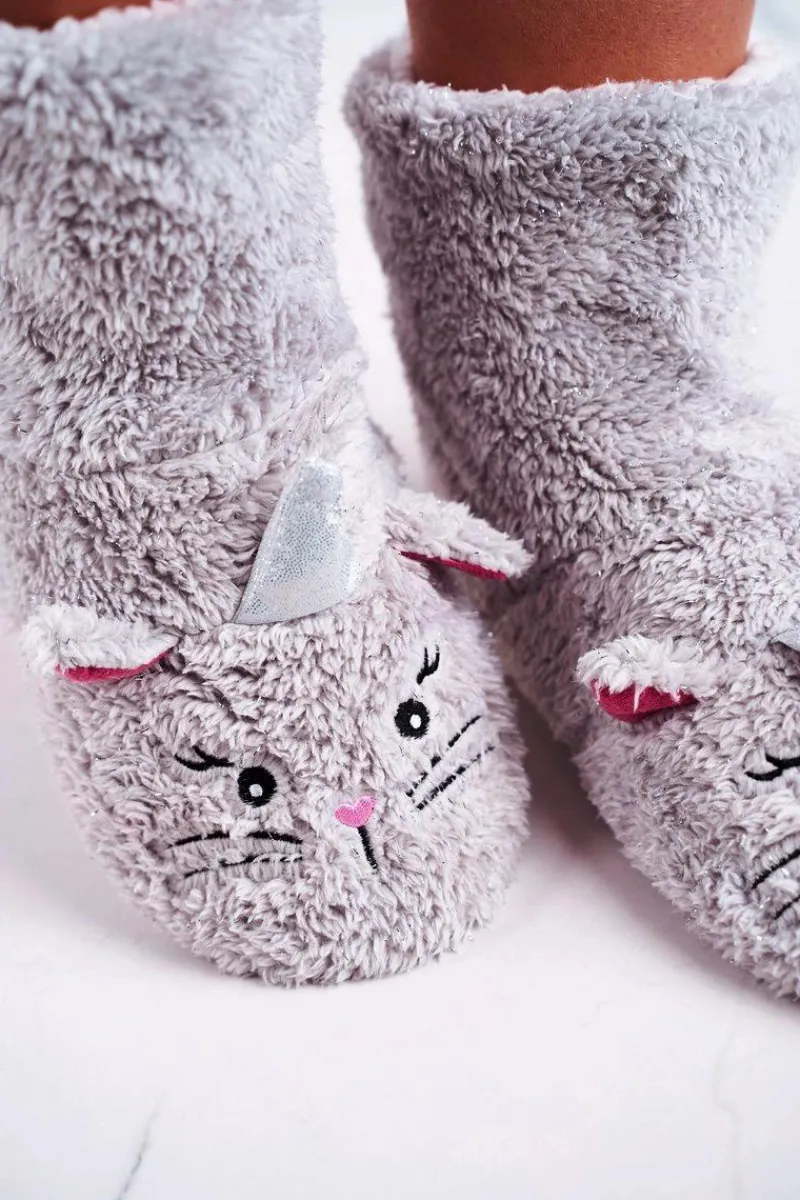 Dziewczęce>Aura.via Dziecięce Papcie Ocieplane Kożuszkiem Kotek Szare