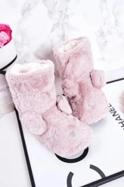 Hot Boto Dziecięce Papcie Ocieplane Kożuszkiem Pudrowy Róż Sleepyhead