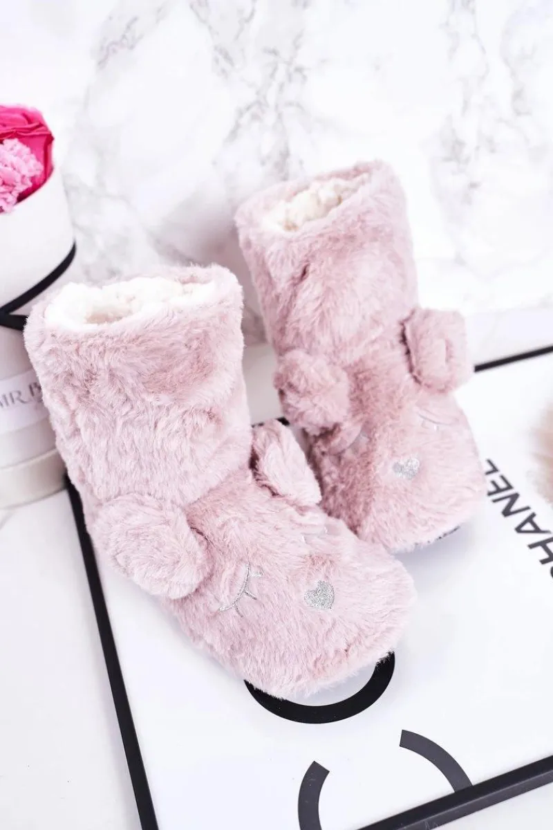 Hot Boto Dziecięce Papcie Ocieplane Kożuszkiem Pudrowy Róż Sleepyhead