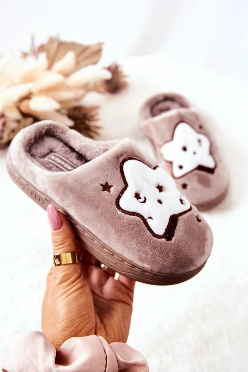 Online Dziecięce Papcie Ocieplane Gwiazdy Beżowe Nelli Dzieci Dziewczęce