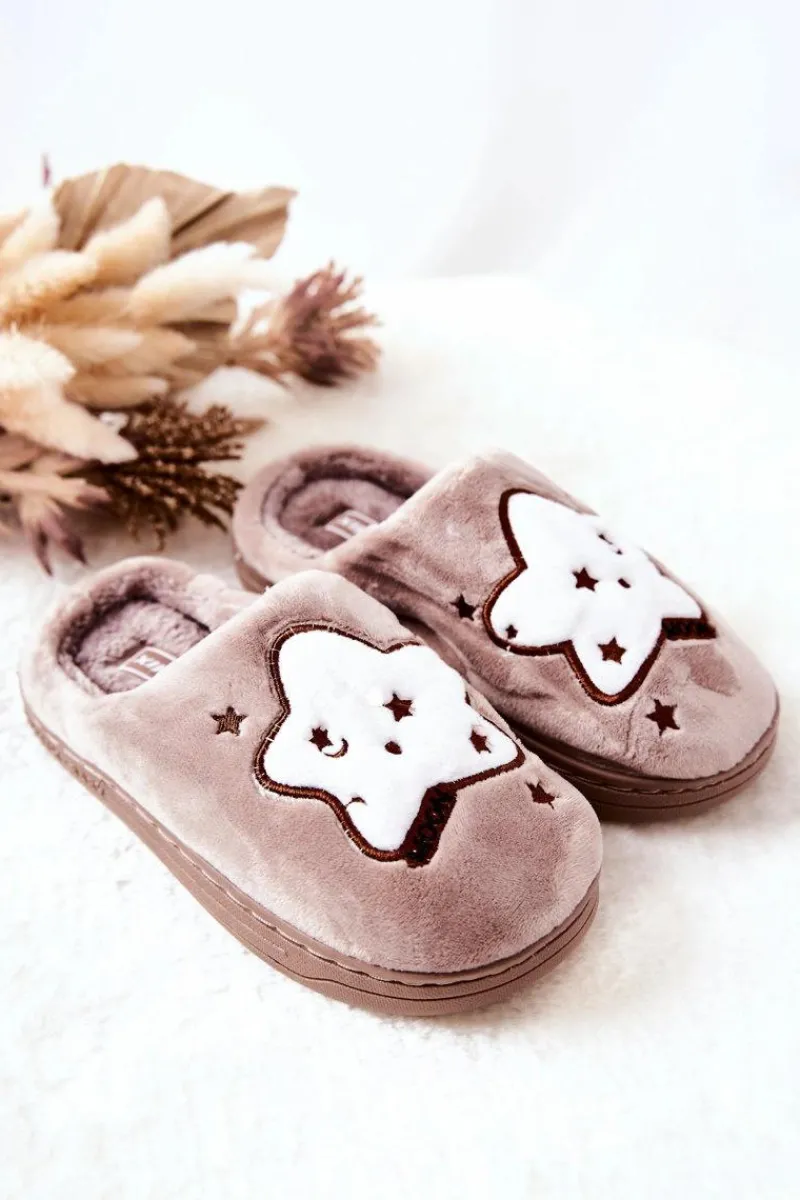 Online Dziecięce Papcie Ocieplane Gwiazdy Beżowe Nelli Dzieci Dziewczęce