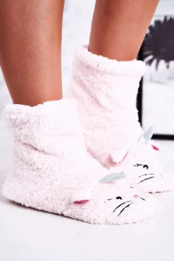 Sale Dziecięce Papcie Ocieplane Kożuszkiem Kotek Jasnoróżowe Dzieci Dziewczęce