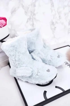 Boto Dziecięce Papcie Ocieplane Kożuszkiem Niebieskie Sleepyhead