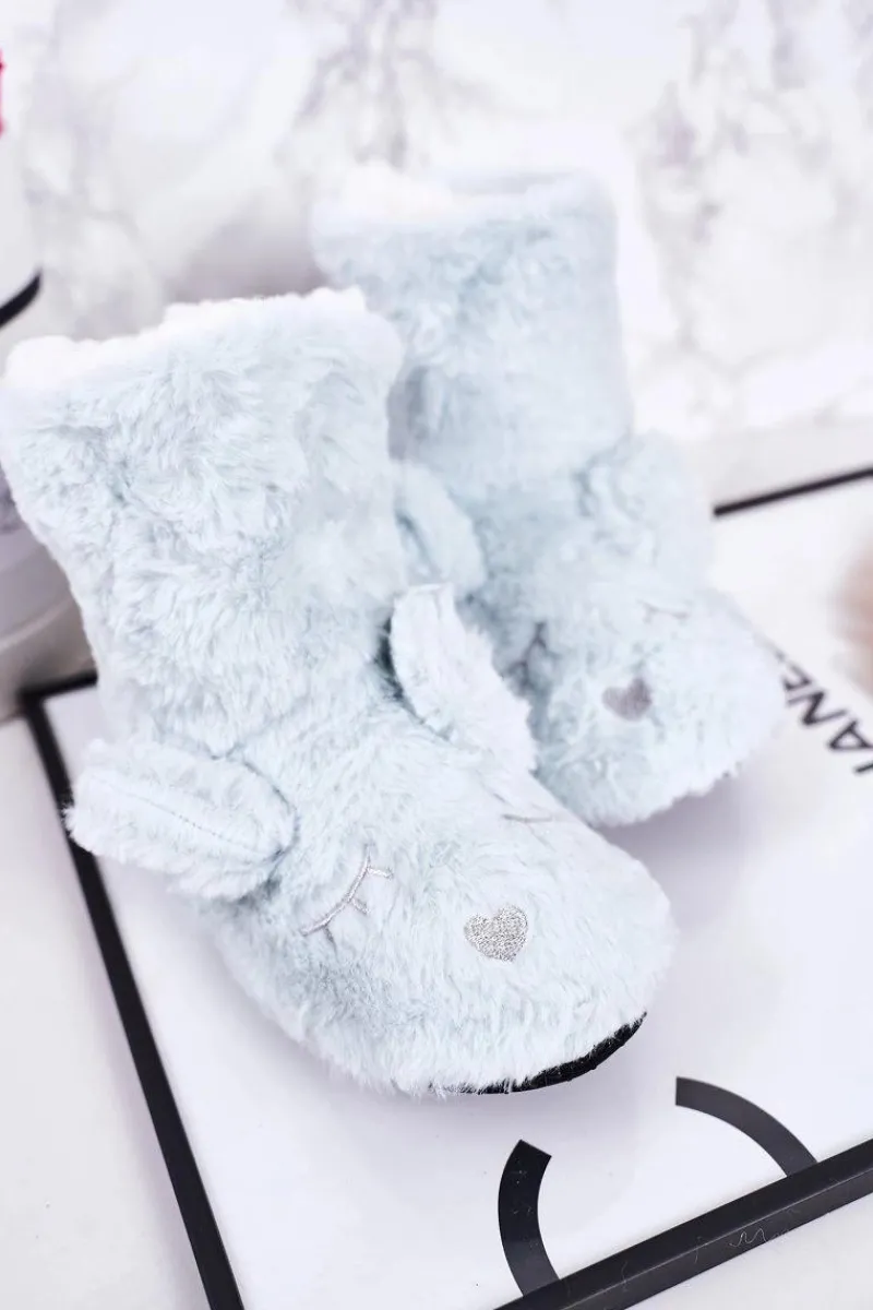 Boto Dziecięce Papcie Ocieplane Kożuszkiem Niebieskie Sleepyhead