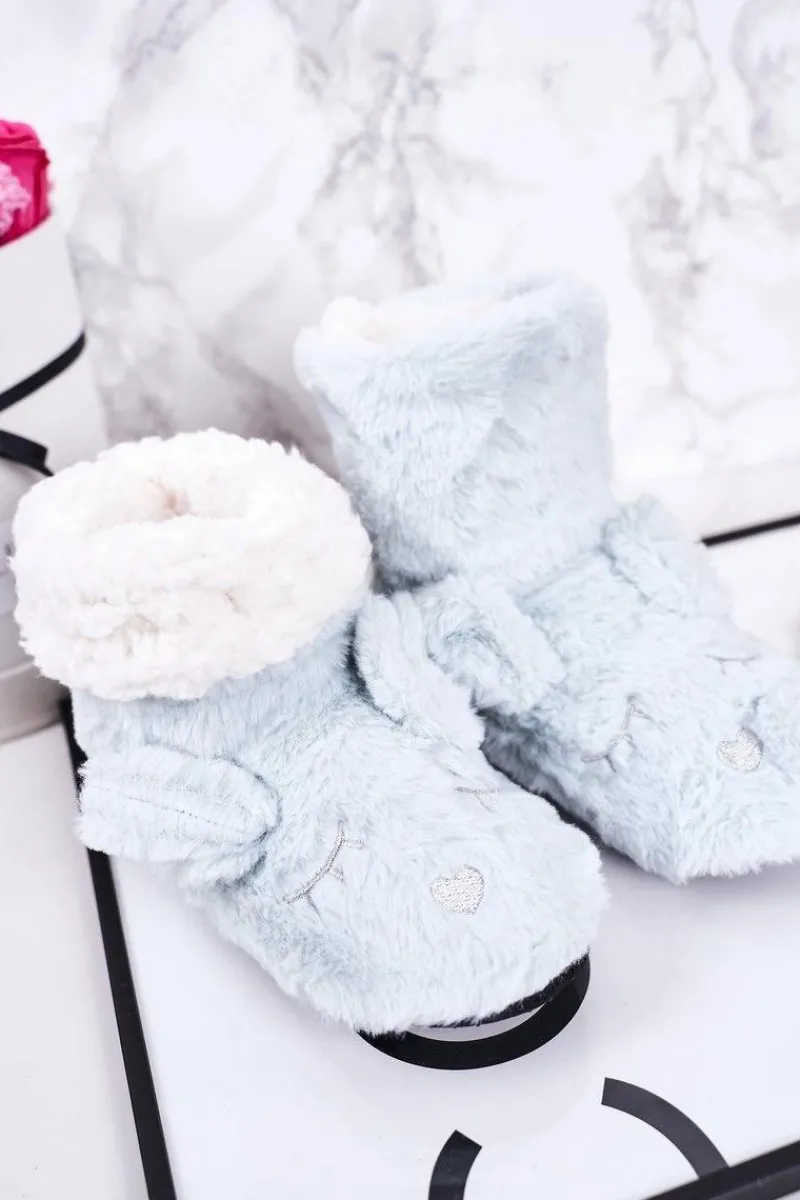 Boto Dziecięce Papcie Ocieplane Kożuszkiem Niebieskie Sleepyhead