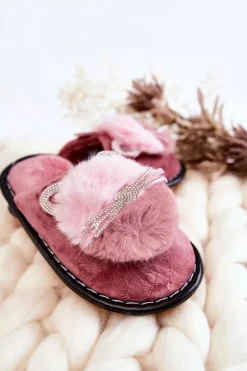 Best Boto Dziecięce Papcie Z Kotkiem I Cyrkoniami Ciemnoróżowe Carliss