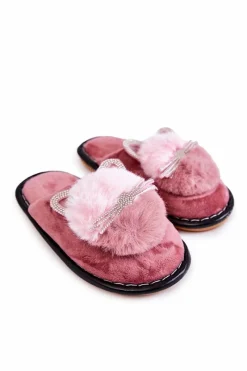 Best Boto Dziecięce Papcie Z Kotkiem I Cyrkoniami Ciemnoróżowe Carliss