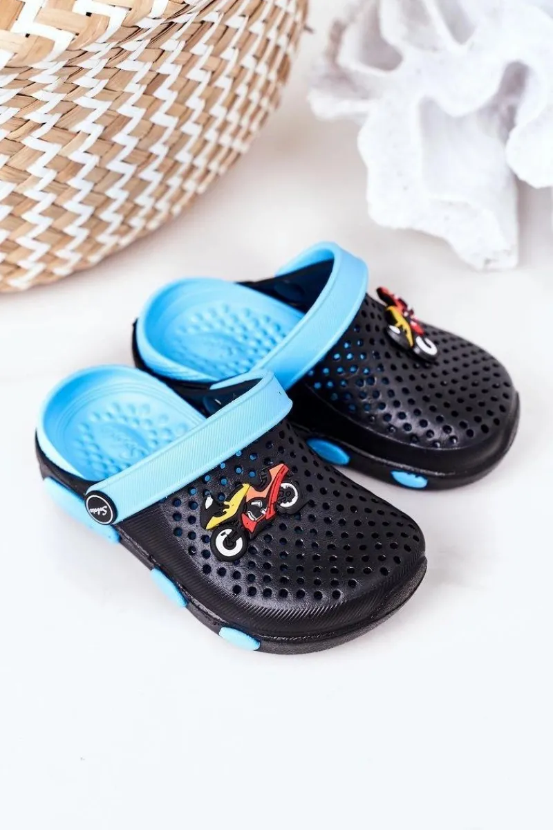 Online Boto Dziecięce Piankowe Klapki Kroksy Czarno-Niebieskie Oliver
