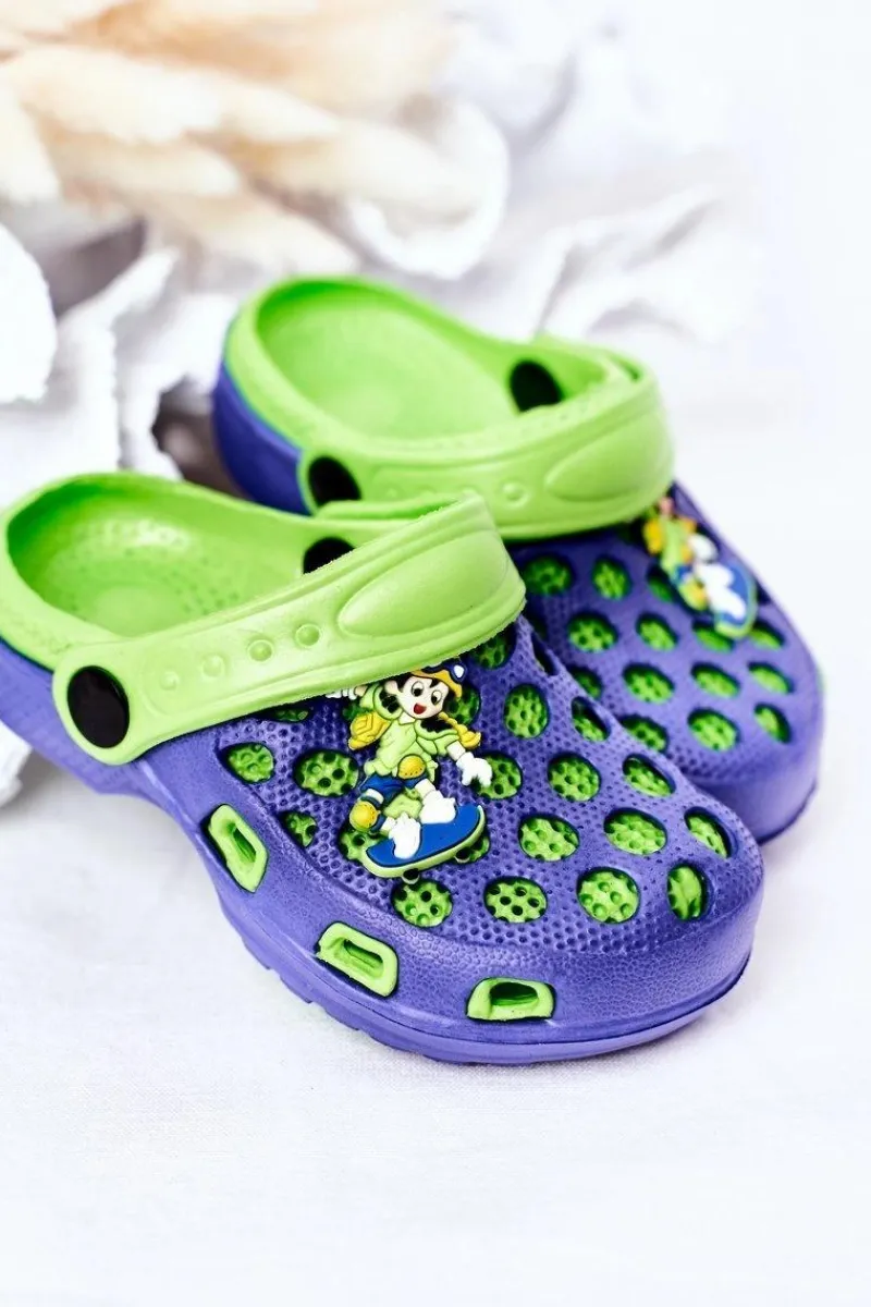 Discount Dziecięce Piankowe Klapki Kroksy Granatowo-Zielone Jupiter Dzieci Chłopięce