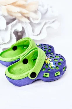 Discount Dziecięce Piankowe Klapki Kroksy Granatowo-Zielone Jupiter Dzieci Chłopięce