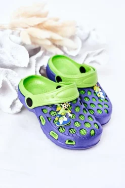 Discount Dziecięce Piankowe Klapki Kroksy Granatowo-Zielone Jupiter Dzieci Chłopięce