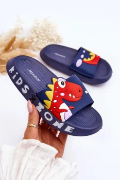 Best Dziecięce Piankowe Klapki Dinozaur Granatowe Dario Dzieci Chłopięce|Dziewczęce
