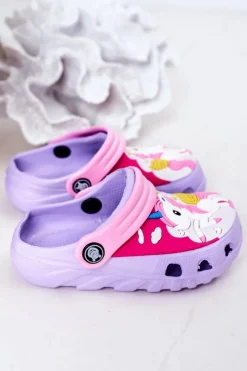 Boto Dziecięce Piankowe Klapki Kroksy Z Jednorożcem Fioletowe