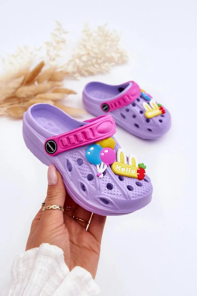 Discount Boto Dziecięce Piankowe Lekkie Kroksy Klapki Fioletowe Sweets